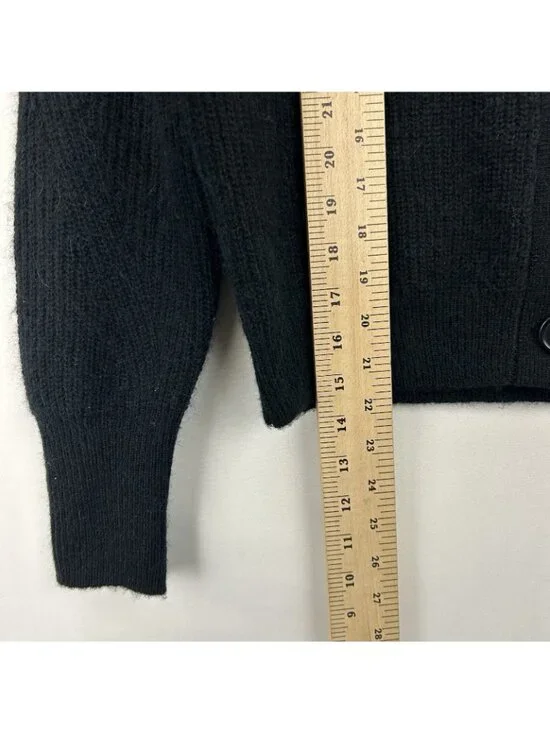 J Crew Women’s Medium Black Alpaca Wool Blend Cropped V-neck Cardigan Sweater - Picture 6 of 16